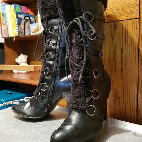 Delicious Tall Black Faux Fur Stiletto Boots - Picture 5 of 8